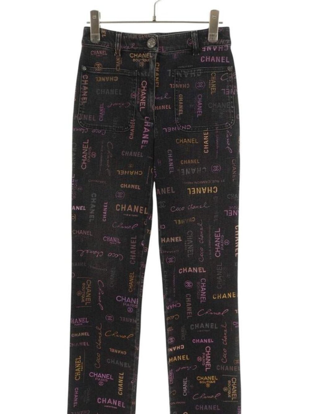 Chanel CC Logo All Over Print Denim Pants 34 Jeans